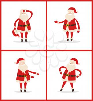 Set of Santa Clauses in different poses vector illustration icons of Saint Nicholas character isolated on white background, Santa s emoticons stickers