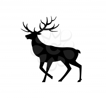 Deer animal with horns isolated icon silhouette vector. Wild life mammal with fur, character living in forests, winter stag, drawing of moose zoo