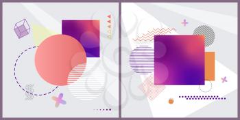 Abstract patterns collection made up of circles, squares and curved lines, stripes and modern design images vector illustration futuristic backgrounds