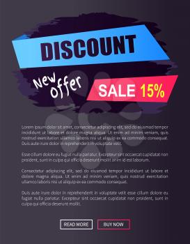 Black Friday new offer sale 15 web poster with text isolated on dark background. Promo mockup of online page design with advert proposition