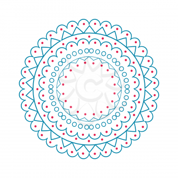 Christmas pattern, banner with frame that represents circle made up of shapes and straight and curved lines, dots and triangles on vector illustration
