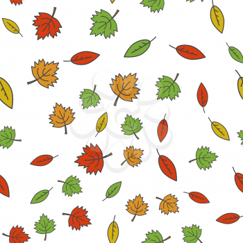 Autumn colorful tree leaves seamless pattern on white. Vector endless texture with green, red and yellow leaves. Orange maple, greenish birch leaves seamless pattern autumn fall concept wrapping paper