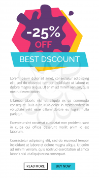 -25 off best discount, website representing sample of page arrangement, title text and buttons vector illustration isolated on white, web poster