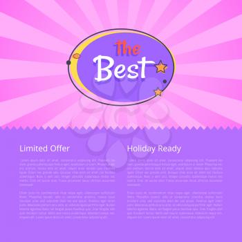 Limited offer holiday ready the best night sale banner with abstract moon and stars vector poster isolated on purple background with rays