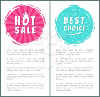 Hot burning sale best choice set of round labels with brush strokes on posters with text vector illustration banners on white background, promo advert