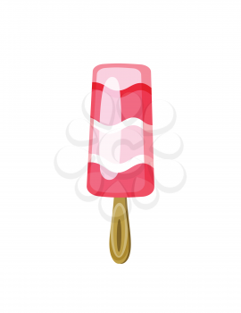 Ice cream refreshing meal in summer vector, isolated icon flat style. Summertime refreshment snack with raspberry flavor, exotic food on wooden stick