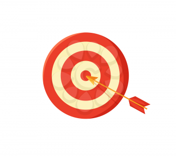 Target board and arrow, poster with dartboard and center, aim boards of stripped pattern of red and white colors, isolated on vector illustration