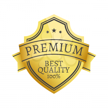 100 premium best quality choice golden label isolated on white background vector. Gold stamp certificate of high-grade assurance product with stars