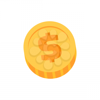 Golden dollar wealthy coin closeup, money currency of United States of America with logo in centerpiece, monetary icon isolated on vector illustration