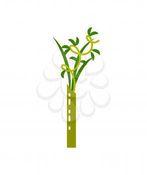Bamboo tropical stable with leaves Asian plant isolated icon vector. Japanese culture traditional stick foliage organic decoration Asia flora lush greenery