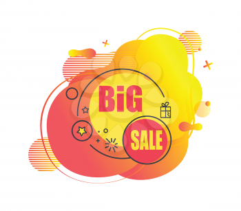 Big sale text abstract vector liquid shaped emblem, vector label isolated on white. Discount offering label, sale tag in liquid circle shaped design