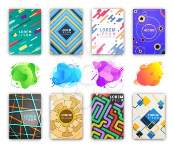 Abstract liquid shapes vector, isolated covers and pages with different colorful shapes. Lines and geometric patterns. Templates with creative ideas