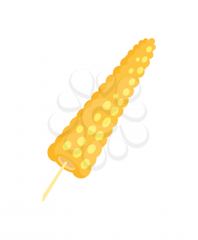 Peeled corn isolated vector icon in cartoon style. Hand drawn single badge of whole fresh and raw vegetable, cafe or restaurant menu cover emblem