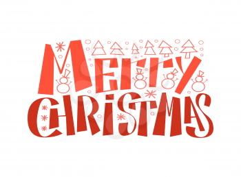 Merry Christmas 2019 typographic emblem. Vector logo and text design. Vector greeting card and calligraphy inscription in flat style isolated on white