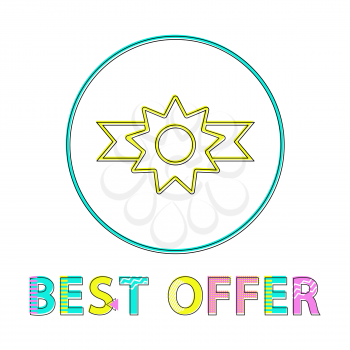 Best offer badge with ribbon minimalistic icon in linear style. Color line glyph for e-commerce, sale in online store or black Friday notification.