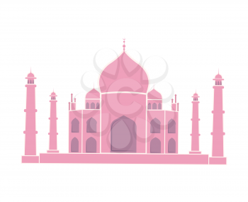 Taj Mahal Indian landmark travel sticker. Sight of Asian country, muslim religion symbol. Islamic temple with towers vector illustration isolated.