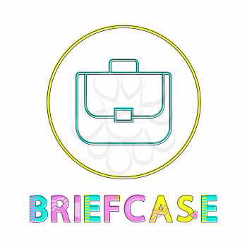 Briefcase bright linear round web icon template. Accessory for office worker outline symbol inside circle isolated cartoon flat vector illustration.