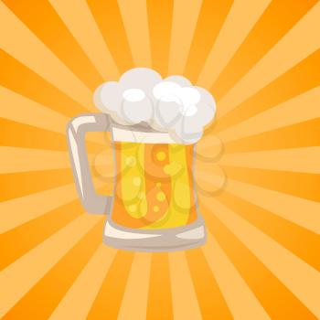 Traditional glass of beer with white foam and bubbles vector isoated illustration. Light alchoholic beverage in transparent mug with handle