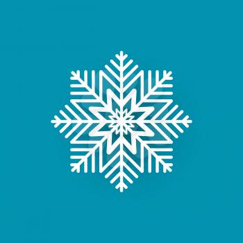 Snowflake cut out icon isolated on blue. Winter symbol, xmas flake New Year and Christmas sign, frozen crystal frozen element, vector paper object