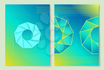 Precious stone poster set, emerald of rounded shape, jewellery precious stone of geometric form with facets, vector illustration isolated on blue