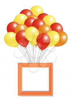 Yellow orange and red balloons big bundle square frame for greetings, birthday party anniversaries congratulations, rubber balloon in inflatable bunch