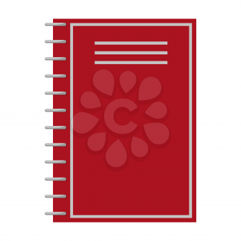 Notebook of red color closeup, poster with object consisting of paper, used for making notes and putting down important events vector illustration