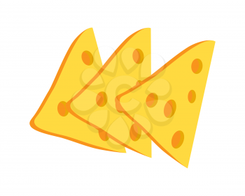 Cheese slices collection, cheese with holes in it, snacks and appetizer, perfect for sandwiches and cheeseburgers, isolated on vector illustration