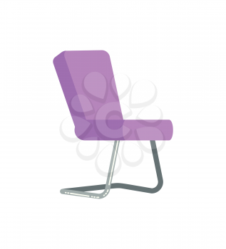 Chair side view, designer purple soft fabric seat with metal legs, modern 3D furniture element. Empty one place for sitting, decoration interior vector