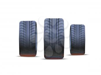 Tire of cars, winter and summer tyre isolated icons vector. Part of transport, automotive with rounded rubber items. Wheels with traces of vehicle