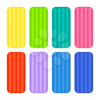 Collection of eight colourful rectangular modeling clay blocks with rounded corners isolated vector illustration on white background in cartoon style