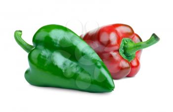green and red Bulgarian peppers are isolated on the white