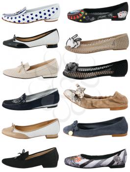 Collection of women's shoes on white