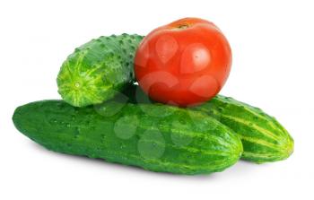 Cucumbers with tomato isolated on white