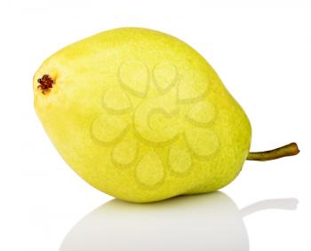 Ripe green yellow pear fruit  isolated on white. Object with Clipping Paths