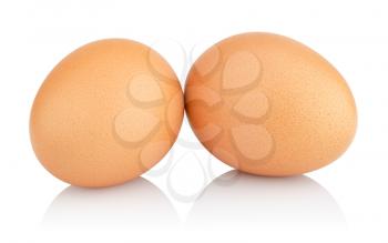 two chicken eggs isolated on white background 