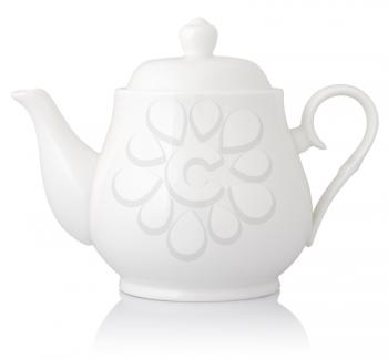 White porcelain teapot isolated on white. clipping paths