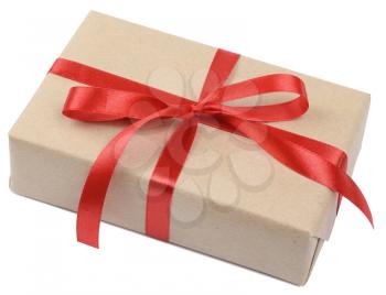 gift parcel box with ribbon bow, isolated on white. clipping path