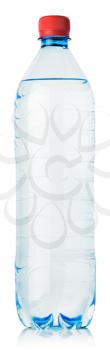 blue plastic water bottle with red cap isolated on white. clipping path