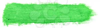 green stroke of gouache paint brush isolated on white