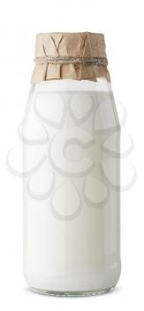 milk bottle closed in paper and tied with twine isolated with clipping paths