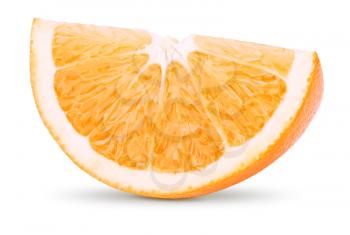 Slice of orange citrus fruit isolated on white background