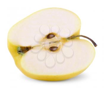 Yellow half apple isolated on white. clipping path