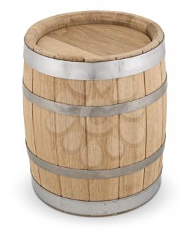 Oak wooden barrel with iron rings. Isolated on white with clipping paths
