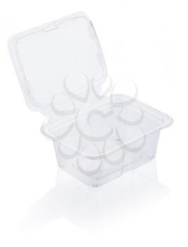 Empty transparent plastic food container isolated on white with clipping path