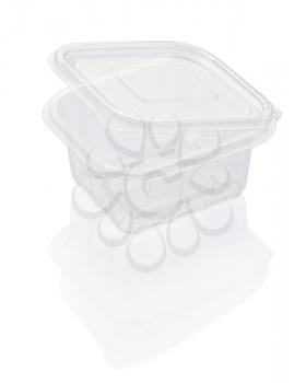 Empty open transparent plastic food container isolated on white with clipping path