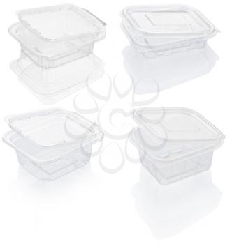 Empty transparent plastic food container isolated on white 