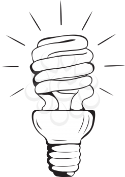 Energy Saving Hand-drawn Light-Bulb shining black and white - light is on