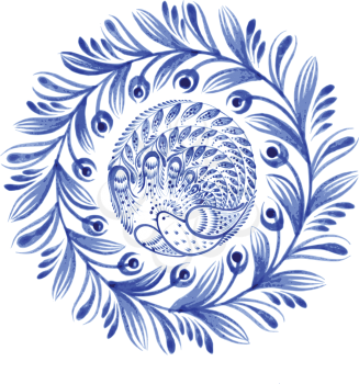 floral circle, hand drawn, vector, illustration in Ukrainian folk style