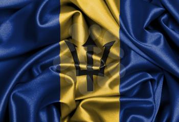 Satin flag, three dimensional render, flag of Barbados