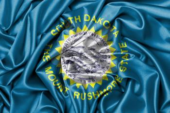 Satin flag, three dimensional render, flag of South Dakota